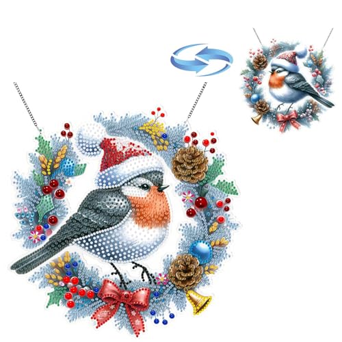 CXINLky DIY Diamond Art Painting Pendant with Chain, Diamond Painting Window Pictures, Creative Christmas Diamond Art Wall Hanging Kits for Window, Wall, Garden, Decor-02 Robin