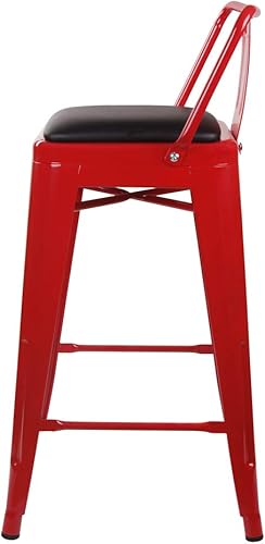 Vista 45 de GIA Taburete de metal con respaldo bajo de altura de mostrador de 24 pulgadas con asiento de cuero vegano, color plateado