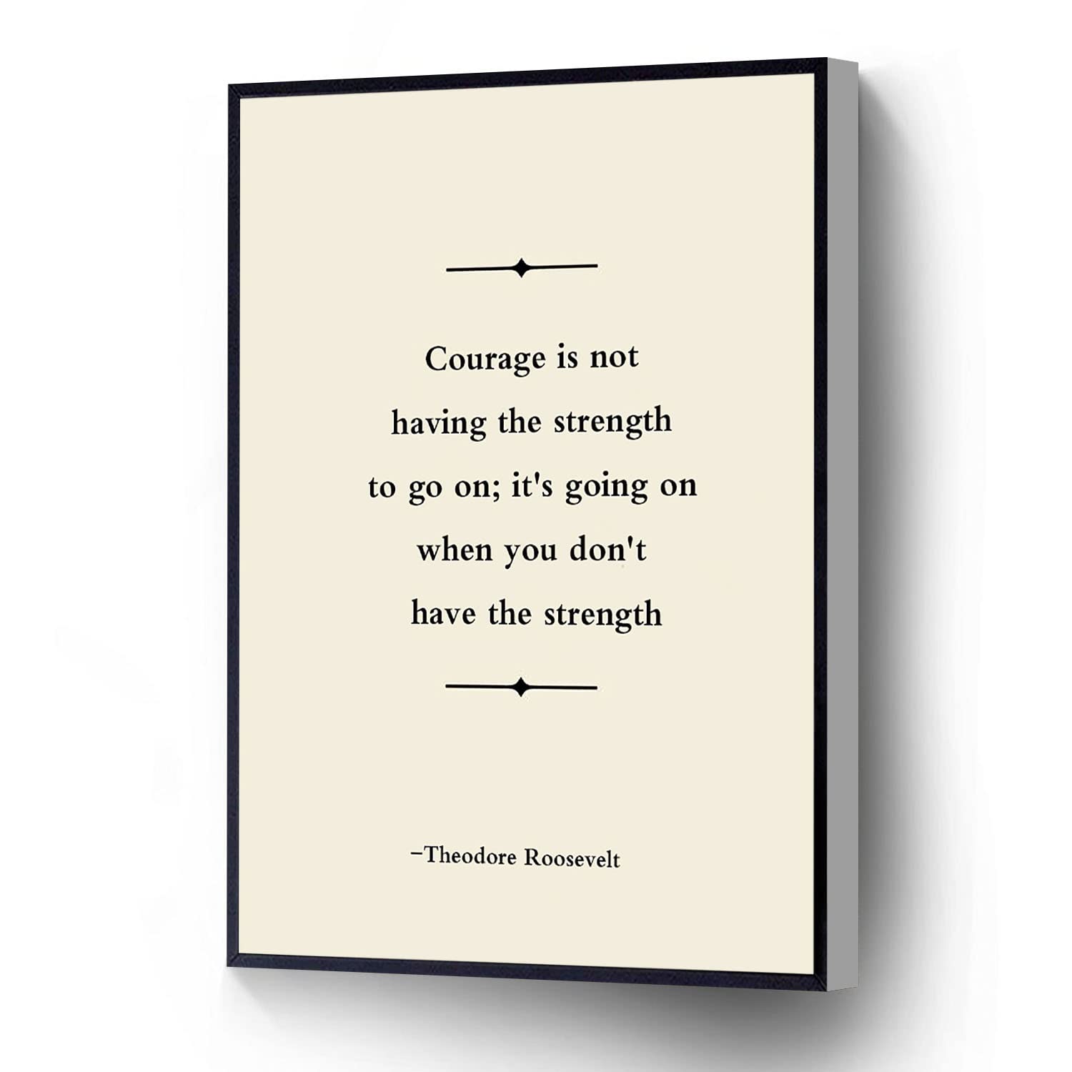 Courage Is Not Having The Strength Quote Canvas Wall Art Theodore Roosevelt Quote Poster Literary Print Wall Decor For Home Office Apartment Ready To Hang (Wood Frame 8 * 12 In)