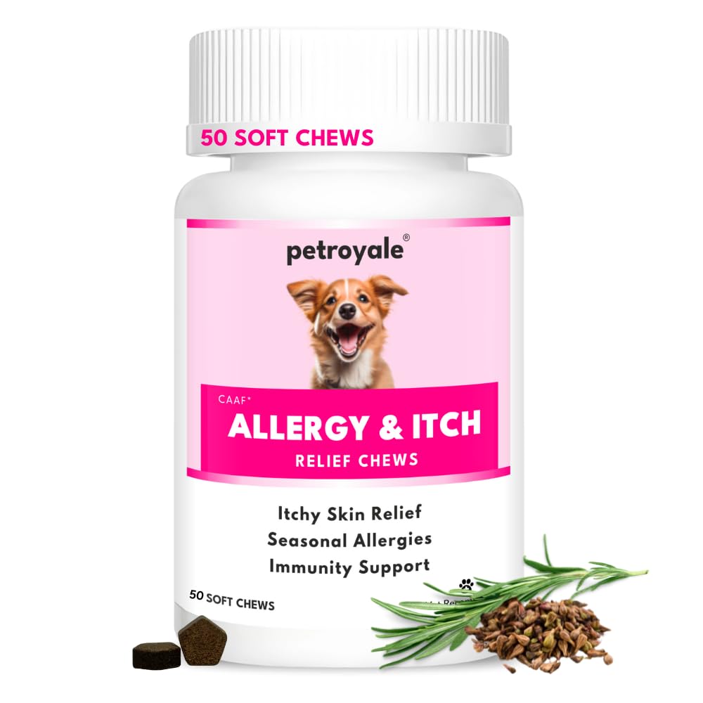 Petroyale Allergy & Itch Chews for Dogs - Anti-Allergy & Anti-itching Supplement - Natural Relief from Allergies, Hot Spots, Dry Skin, Scratching for Dogs - Grape Seed Extract & Rosemary | 50 Chews