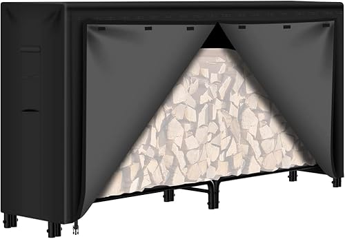 AMAGABELI GARDEN & HOME Cubierta para estante de leña de 8 pies, resistente a la intemperie, resistente al agua, 600D, tela Oxford, soporte para