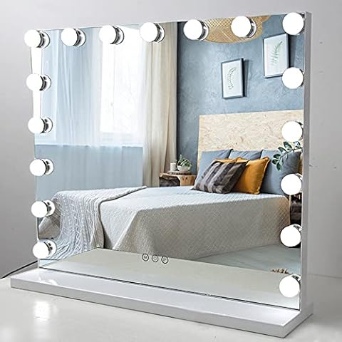 LIANWANG Hollywood Makeup Mirror ,Large Vanity Mirror with Lights Dimmable LED Bulbs Touch Control Design Cosmetic Mirror Tabletop Mirror for Bedroom Dressing Room 17 Bulbs (80*62cm) Cover