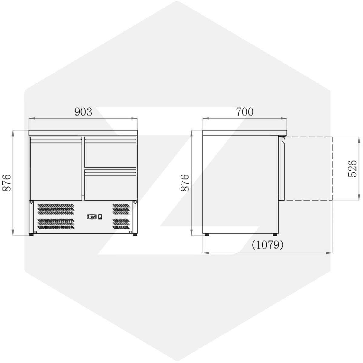 ZORRO - Kühltisch ZS 901 2D - 1 Tür - 2 Schubladen - Gastro Saladette mit Arbeitsfläche - R600A - Digitales Thermostat