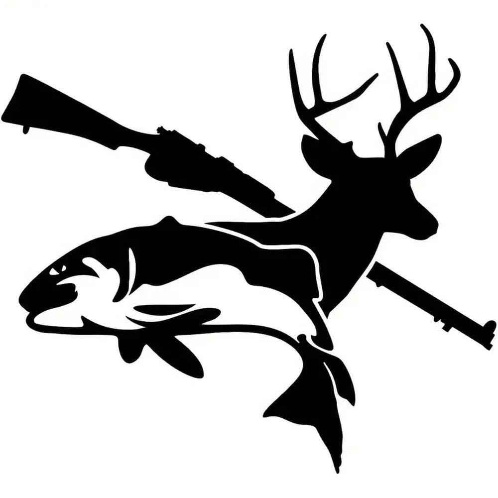 Sunset Graphics Decals Fish Deer Gun Decal Vinyl Car Sticker Fishing Hunting for Cars Trucks Vans Walls Laptop