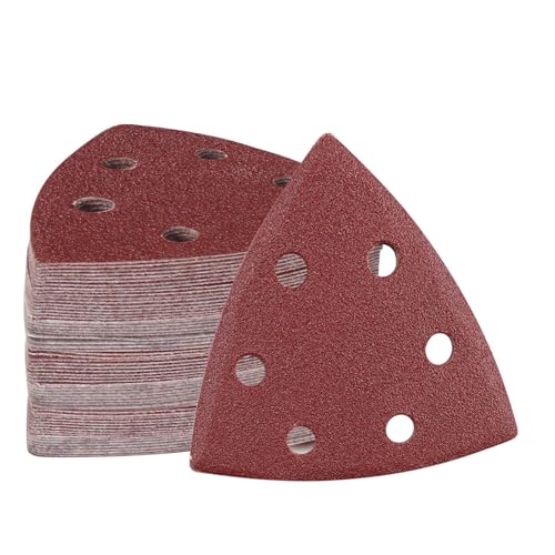 MOLENCO Papier Abrasif pour Ponceuse, 72 Pièces Delta-Triangles de Ponçage, 93 x 93 x 93 mm Papier Ponceuse Triangulaire, 6 Trous, Grains...