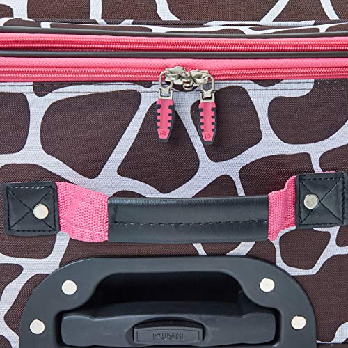 Image of Rockland Fashion Softside Upright Luggage Set, Telescoping Handles, Pink Giraffe, 4-Piece (14 /19 /24 /28)