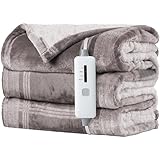 Electric Heated Throw 50”x60” Size with 4 Heating Levels & 3 Hours Auto Off, Soft and Warm Flannel & Sherpa Fabric, Machine Washable-Grey Plaid