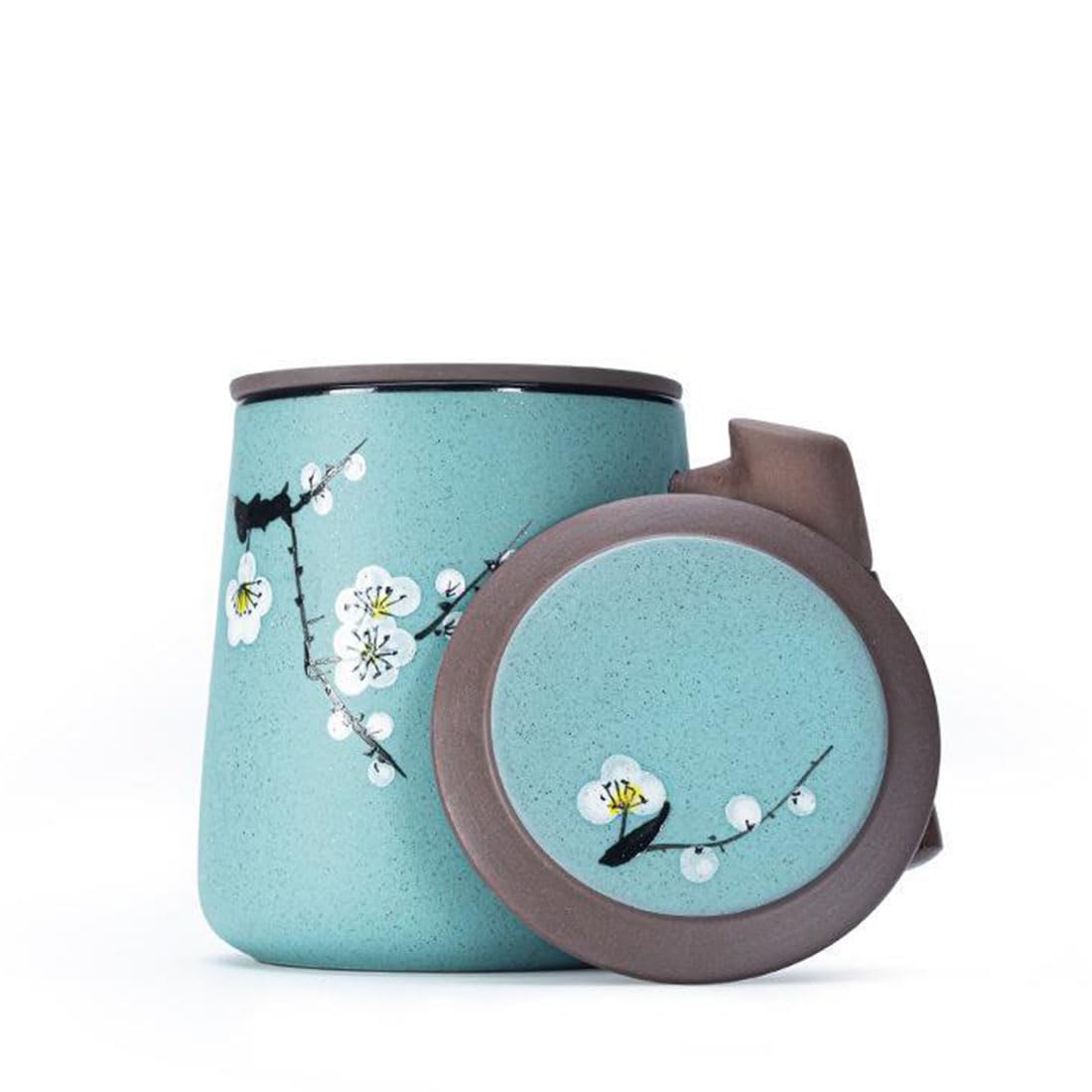 Tazza da tè in Ceramica con infusore e Coperchio, Tazza da tè Zisha con Manico in Legno, Tazza di infusione novità con Filtro per macerazione Foglia Sciolta per casa e Ufficio,Verde