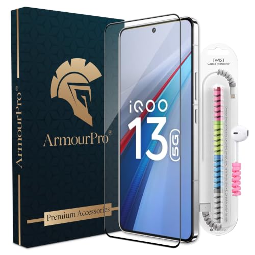 Image of ArmourPro Military-Grade Tempered Glass for IQOO 13-9H Anti Scratch, Edge-to-Edge Coverage, HD Clarity, Case Friendly, Smooth Touch, Easy Installation Kit with Cable Protector