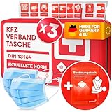 PURAHELP 3x KFZ Verbandstasche nach aktueller Norm 2025 DIN 13164 (StVO konform) - Inkl. Beatmungstuch - Erste Hilfe Set Auto Verbandskasten 2025
