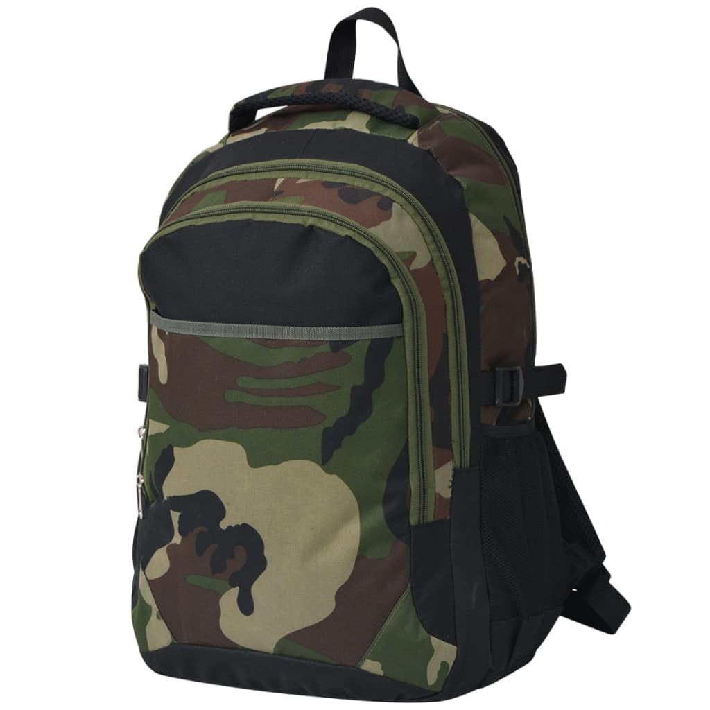 Zaino Scuola 40L Nero e Mimetico in Poliestere 600D Rivestito 33x17x50 cm Idrorepellente con Spallacci Imbottiti 3 Scomparti Scomparto Laptop per Scuola Università Viaggio