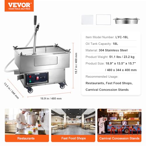 Image of VEVOR Mobile Fryer Filter 18L /44 LBS /5.8 Gal, 300W Oil Filtration System with 5 L /min Flow Rate, Mobile Frying Oil Filtering System with 10 L /min Pump & Oil Hose, 110V /60Hz