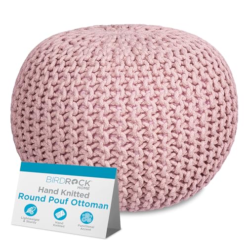BIRDROCK HOME Round Pouf Ottoman | Cotton Braided Foot Stool with Bean Bag Filling | Boho Foot Rest for Living Room & Bedroom | Compact & Comfortable...