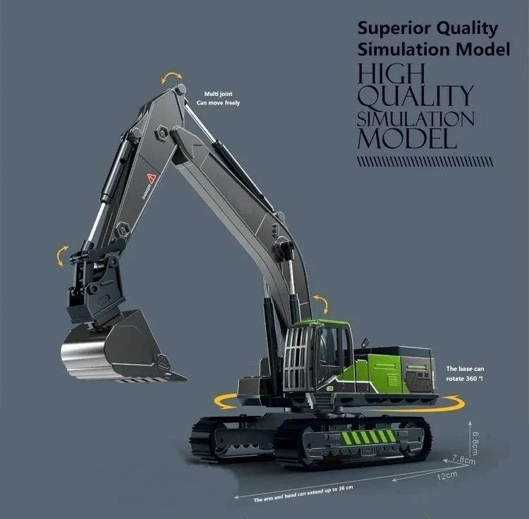 Image of Friction Powered Excavator Truck with All Moving Parts Die cast Alloy Model Construction Toy Pull Back Vehicle Engineering Long Crane Toy for Kids Boys Girls