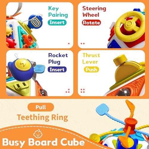 22-in-1 Busy Board for 1 Year Old, Activity Cube Montessori Sensory Toys for for Toddler 1-3, Early Educational Travel Toy for 1 Year Old Kid , Fine Motor Skills Gifts for Infant 12-18 M+ Boys & Girls - Image 3
