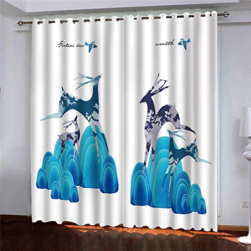 Maynuo Eyelet Curtains 3D Simple Reindeer Print Printed Home Decoration Thermal Insulated Soft Curtain For Bedroom 78X78inch Blackout Living Room