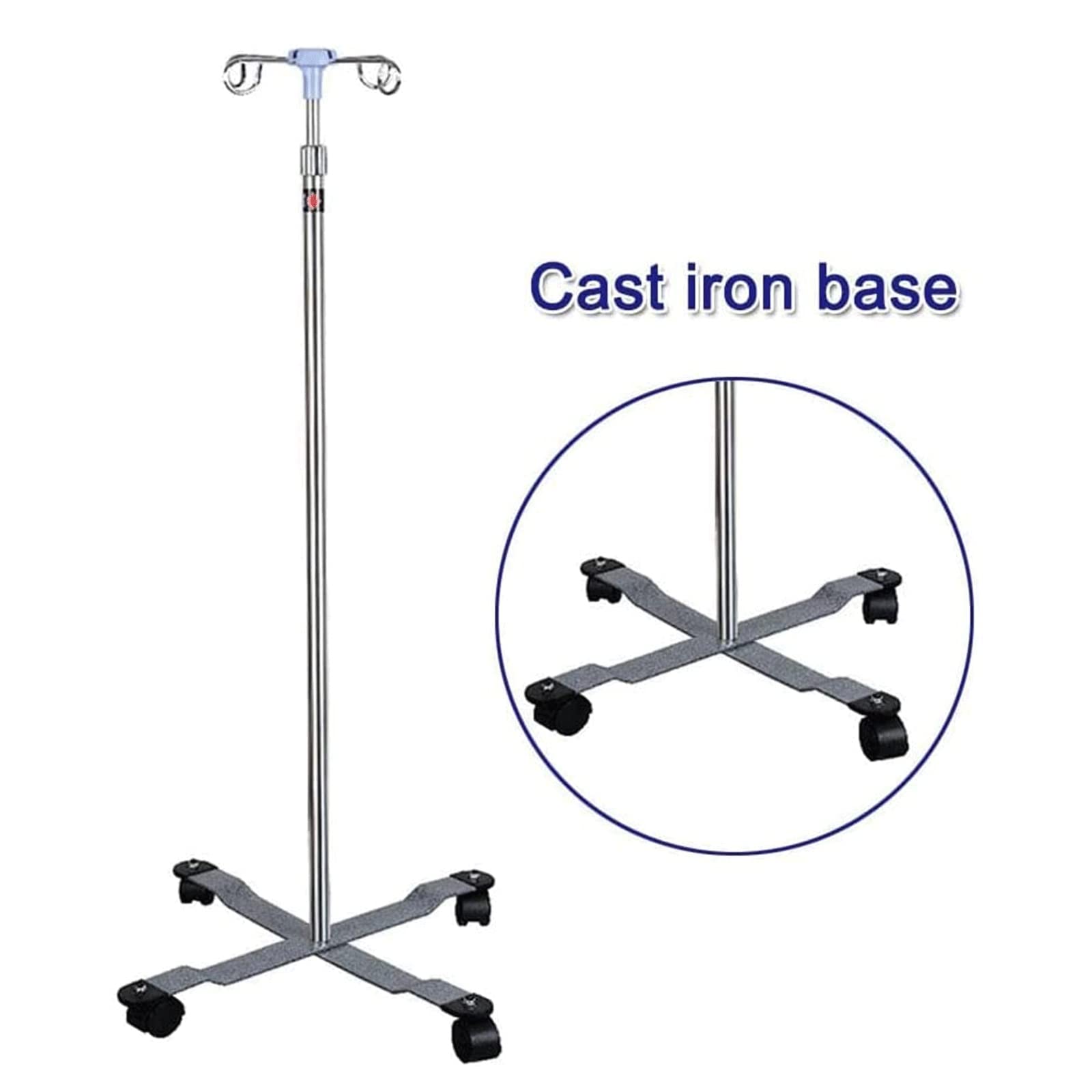 Stal nierdzewna IV Drip Stand, Stojak na kroplówkę ze stali nierdzewnej z 4 kółkami haczykami 110-210 cm Do kliniki szpitalnej opieki domowej