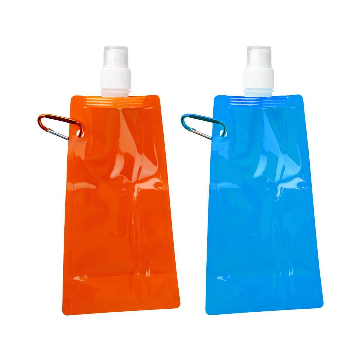 Bojueshaw Blue & Orange 2Pcs Collapsible Water Bottles,Reusable Foldable Water Pouches With Carabiner Clip,Lightweight Drinking Bag For Hiking,Cycling & Travel(Blue&Orange)