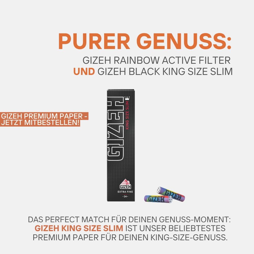 GIZEH Raucherbedarf Gizeh 20580 filtr z węglem aktywnym, wąski, rozmiar 6 mm, tęczowy, 10 worków po 50 filtrów, papier, biały