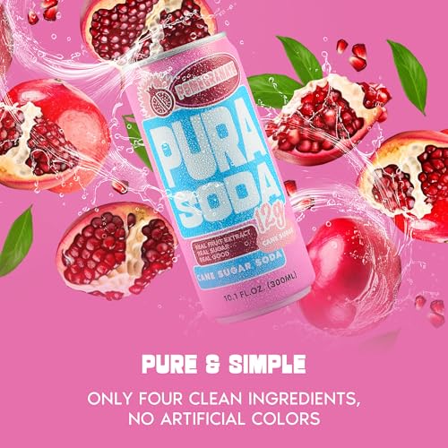 Image of PuraSoda Pomegranate - 12g Pure Cane Sugar Soda, 10 Fl Oz, Pack of 12