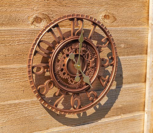 Homezone Large Bronze 30cm Open Faced Skeleton Mechanical garden clock Battery Power Operated Quartz Waterproof Weatherproof Garden Clock - Indoor or Outdoor home Kitchen Living Room Decor Clocks