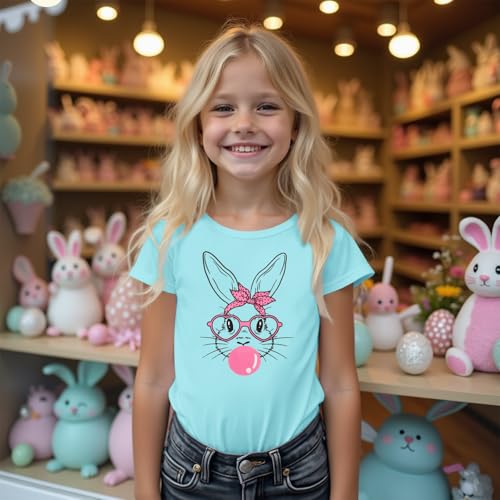 Image of MODNTOGA Girl Happy Easter Crewneck Shirt Glasses Bunny Graphic T-Shirt Big Kid Cute Rabbit Print Easter Holiday Pullover Top