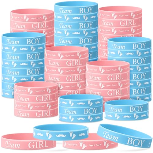 Jetec 90 Pcs Gender Reveal Bracelets, Team Silicone Wristbands and Team Rubber Bracelets for Gender Reveal Ideas Party Supplies Decorations