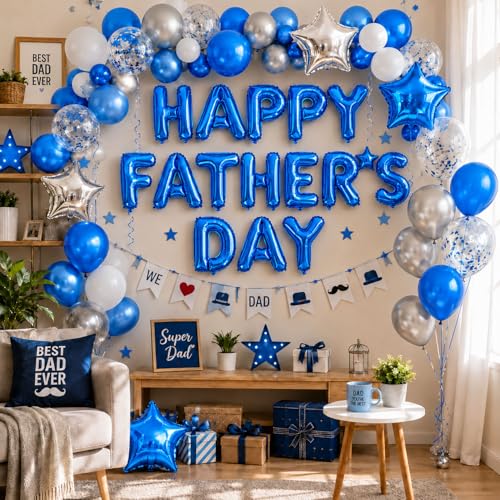 Image of Happy Fathers Day Balloons Father's Day Banner for Father's Day Party Decorations (Fathers Day Blue)