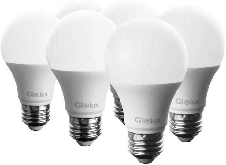 Glolux A19 Dimmable LED Light Bulb, 60 Watt Equivalent, 800 Lumens, E26 Base Soft White 9 Watt Pack of 6