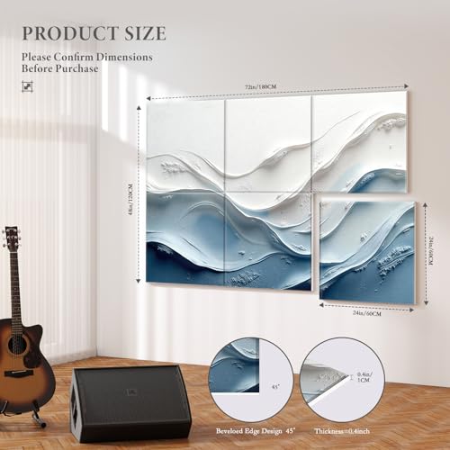 Image of JBER Acoustical Wall Panels 72 inch x 48 inch, Cerulean Undulations