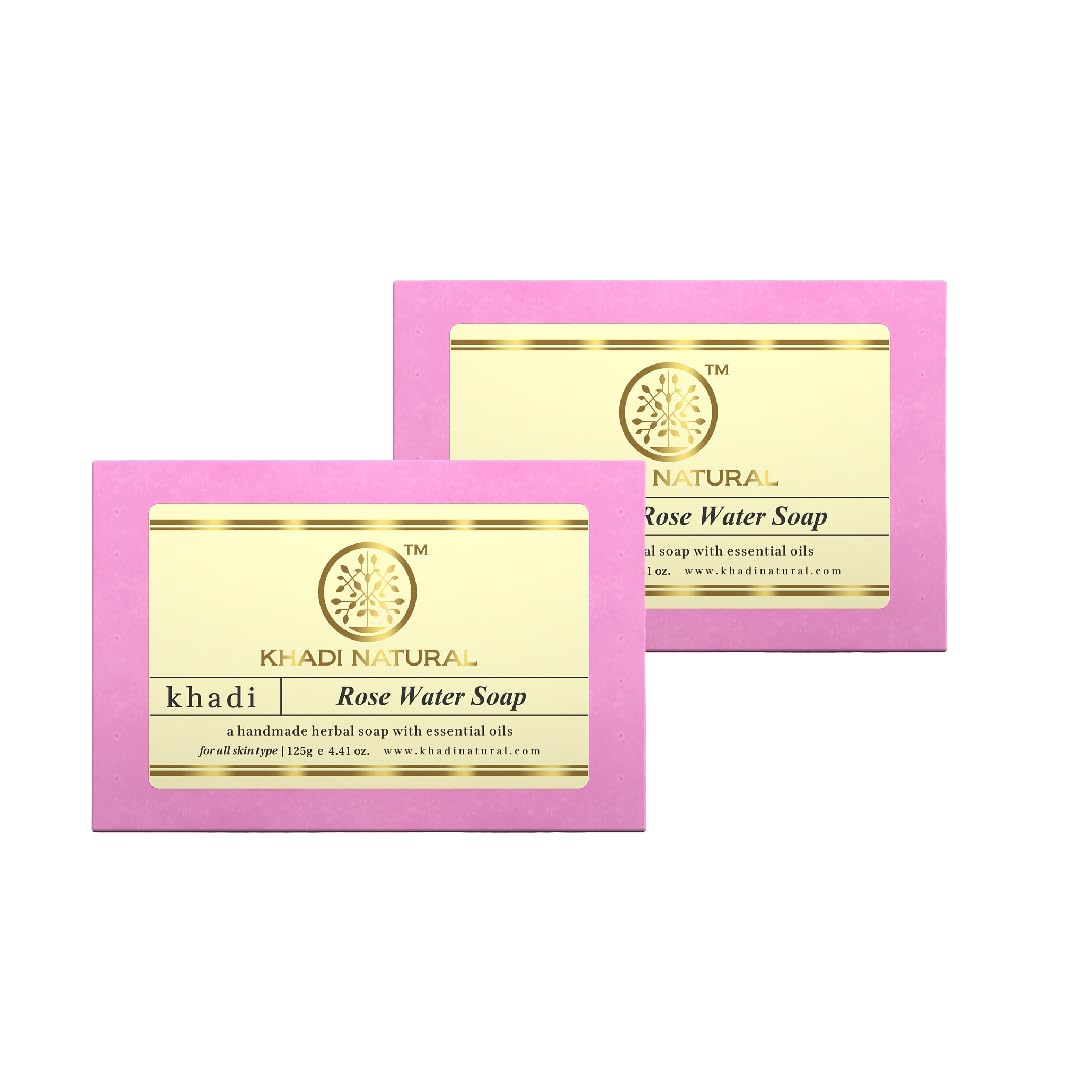 Khadi Natural Herbal Rosewater Handmade Soap | Refreshing & Cleansing | Nourishing and Hydrating Formula | Perfect for Glowing Skin | Pack of 2 (125 * 2, 250gm)