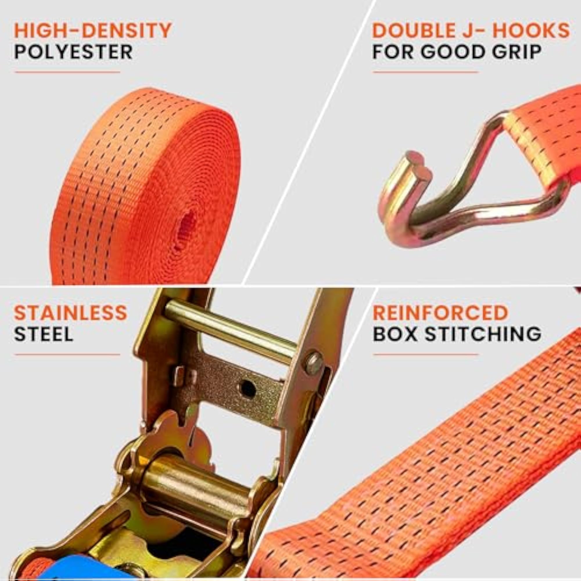 Lashing Belt - Pack of 2, Heavy Duty Ratchet Belt