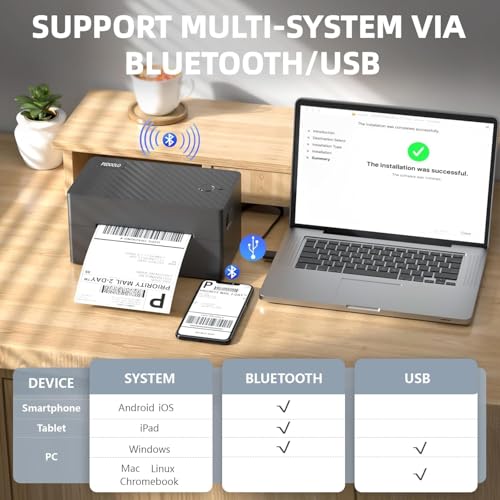 Image of ARVOX A81 Pro Bluetooth + Usb Direct 4x6 inch Shipping Label Printer|Adjustable Label Size|203Dpi Resolution 152Mm /S Monochrome Printing Speed Compatible With Windows,Mac,Linux Chrome Os (2 Year Warranty)
