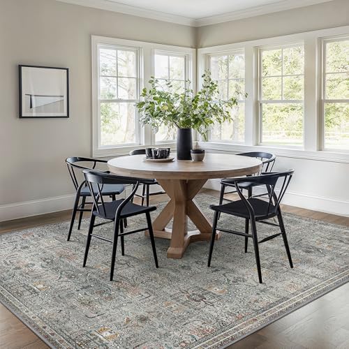 GENIMO 8x10 Area Rug for Living Room, Non Slip Machine Washable Low Pile Large Rug, Indoor Vintage Lightweight for Bedroom, Dining Room & Home Office