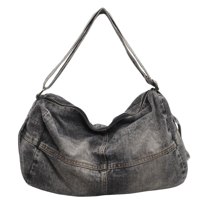 Women Tote Denim Shoulder Purse Vintage Washed Large Capacity Travel Duffel Crossbody Casual Gym Commuter Hand Carry
