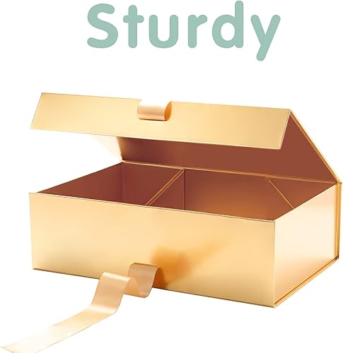 Miniatura 4 de Cajas de regalo grandes con cinta de 13.5 x 9 x 4.1 pulgadas, cajas de regalo doradas con tapas, cajas de regalo grandes para dama de honor, cajas