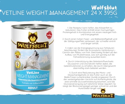 Wolfsblut Vetline Hundefutter - Weight Management, 24x395g - Sparbundel, Sparpaket - inklusive Warnicks Tierfutterservice Hundesnack Goodie