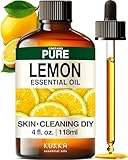 Kukka Lemon Essential Oil for Skin Cleaning - 4 Fl Oz - Fresh Lemon Scent, for Diffuser, Aromatherapy, DIY Soap Making Scents