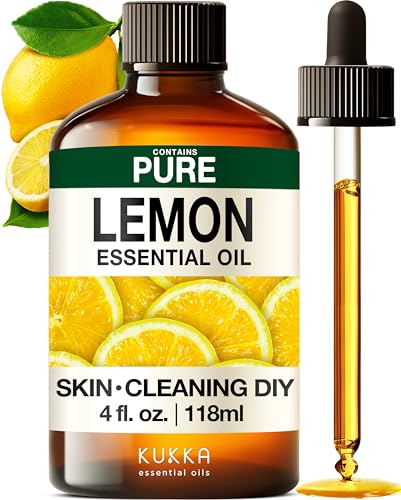 Kukka Lemon Essential Oil for Skin Cleaning - 4 Fl Oz - Fresh Lemon Scent, for Diffuser, Aromatherapy, DIY Soap Making Scents