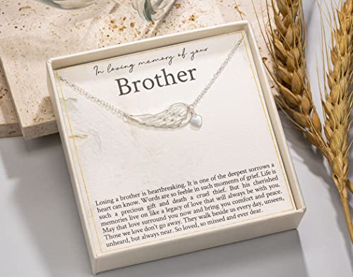 RareLove Memorial Gifts for Loss of Brother,925 Sterling Silver Angel Wing Heart Pendant Necklace,In Loving Memory of Brother Bereavement Gifts,Condolence Gift4