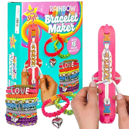 Just My Style Rainbow Bracelet Maker, Jewelry Making Kit with Easy-to-Use Bracelet Maker Tool, Friendship Bracelet Kit, 6 Year Old Girl Gifts, Gifts for Girls, Bracelet Making Kit for Girls