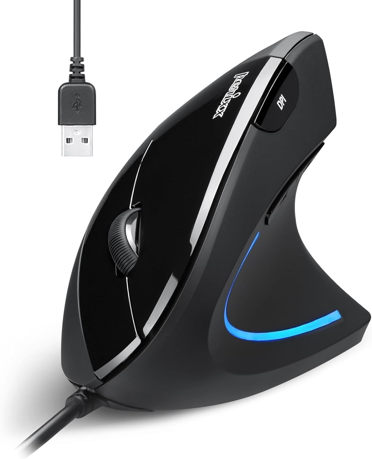 Perimice-513 Wired Vertical USB Mouse, 6 Buttons with 1000/1600 DPI, Right Handed Design, black (11168)