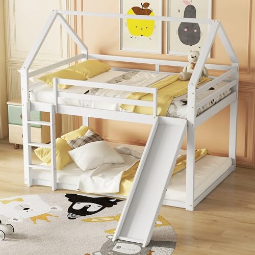 Moimhear Doppelbett Kinderbett 140x200cm, Hausbett Etagenbett mit Rutsche...