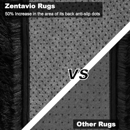 Zentavio Bedside Rugs Small 2x3 Shag Entry Entrance Rugs Soft Bedroom Carpet Area Rugs for Dorm College Essentials Non-Slip Living Room Throw Rug Home Decor Aesthetic Nursery Black