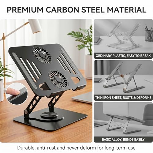 Soporte para portátil con ventilador silencioso, elevador de aluminio ergonómico 7