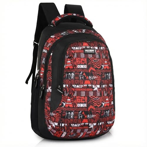Image of Half Moon School & College Backpack For Boys & Girls (Class 5-12) 15.6 inch Laptop Bag, Bagpack, Casual College Bag & Tuition Daypack, Bags for Men Office Use, Travel Bag for Man, 3-Compartment (Red)