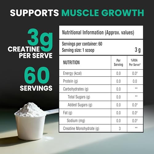 Image of Foodstrong Micronised Creatine Monohydrate Powder, 3g Creatine Per Serving, Unflavoured, Supports Muscle Growth & Athletic Performance - 180g (60 Servings)