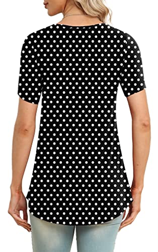Laolasi Women's Short Sleeve Summer Casual Flowy Tops Shirt Hidden Belly Shirt Loose Soft Tunic Blouse,Polka Dot Black,Xl #TOP2