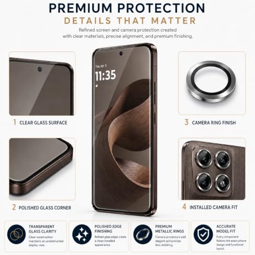 Image of ArmourPro UV Tempered Glass for Motorola Edge 70 Pro Plus 5G with Black Camera Ring Guard Combo, Crystal Clear Screen Protector, Case Friendly, Anti-Scratch, Bubble-Free Installation Kit