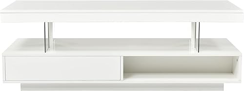 Miniatura 4 de Mesa de centro moderna LED con mesa de centro LED de almacenamiento, mesa auxiliar de cóctel con superficie de alto brillo y estantes de exhibición,